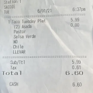 Taco Tuesday Plate: 3 soft tacos (your choice of meats), rice, beans and choice of salsa!