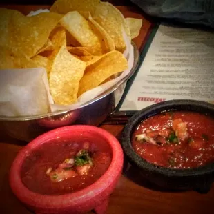 Awesome salsa.  Good amount of cilantro, chunks  of onion and a sturdy  sauce.