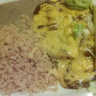 #1 dinner combo $7.95 cheese enchilada, beef tamale, beef taco with rice and beans