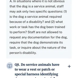 Information regarding Service Animals from the ADA website.