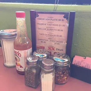 the menu and ingredients