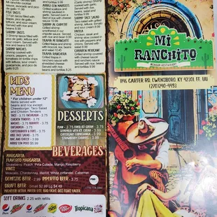 Menu cover with address and phone number