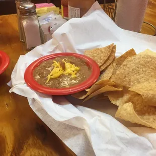 Nice chips with refried beans. Nice crunch not salty