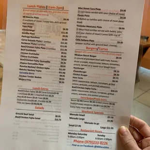 Lunch and dinner menu