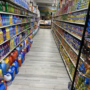 a grocery store aisle full of cleaning products