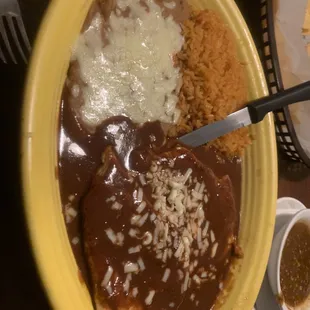 Mole poblano, chicken breasts with mole sauce which actually contains a bit of chocolate mixed in