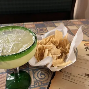 Chips/salsa and Margarita