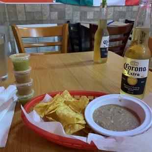 Complimentary chips &amp; refried beans