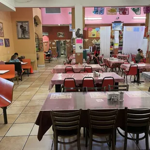 tables and chairs in a restaurant