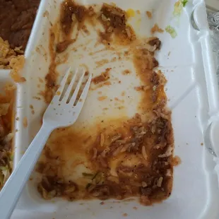 Burned on food in the container