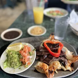 Steak and shrimp fajitas