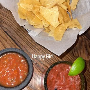 Salsa &amp; Chips with a strawberry margarita