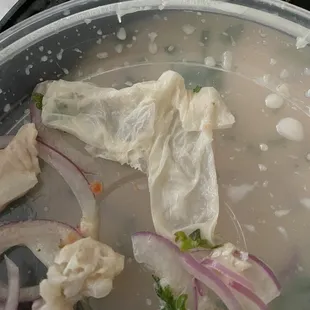 Napkin that was in ceviche and spoiled fish.