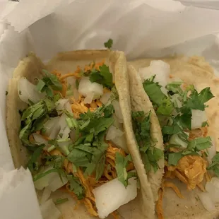 Two chicken tacos