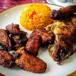 1/4 Chicken--white meat with fried plantains &amp; yellow rice