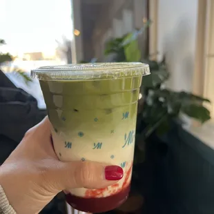 Strawberry matcha specialty drink