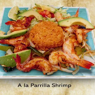 a plate of shrimp and rice