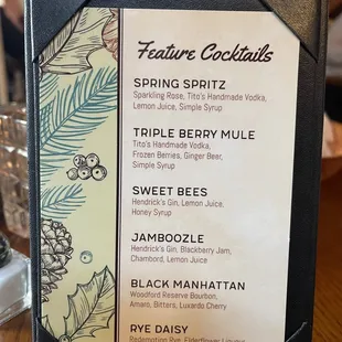 Drinks menu