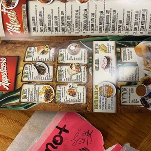 a menu and a bag of rice