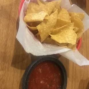 Chips and salsa. The salsa tastes homemade and very good!