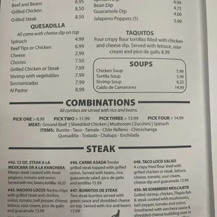 a menu for a mexican restaurant