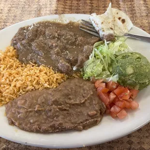 Carne guisada plate (other tortillas not shown)