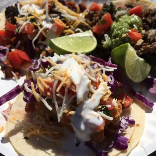 Asada, Adobada, and Fried Avocado tacos - beautiful, full of flavors, and fabulous!