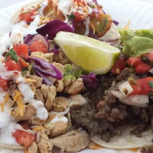 Asada (beef), pollo (chicken) and fried avocado - $3 each