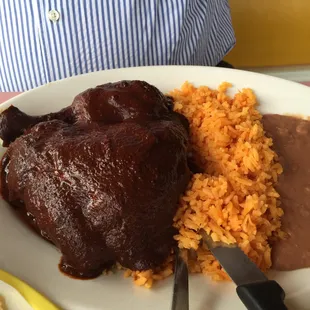 Chicken with mole sauce.