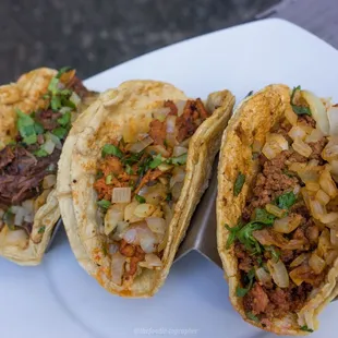 L-R: Barbocoa, pastor and chorizo.