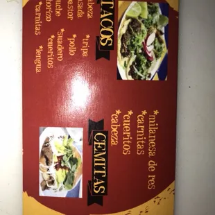 tacos, menu