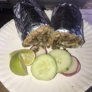 Burritos with rice, beans, onions and cilantro and meat of choice