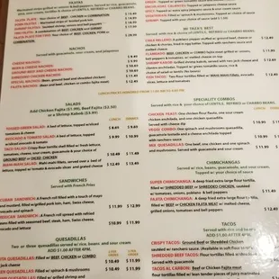 the menu of a mexican restaurant