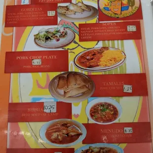 a menu for mexican cuisine
