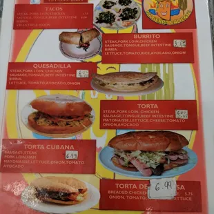a menu for sandwiches