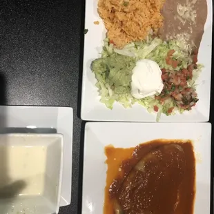 Chile Relleno, Queso Dip, and fajita sides