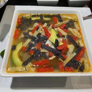 Colorful bowl of Tortilla soup