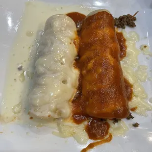 Chicken enchilada and beef enchilada