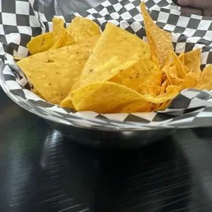 It's a deep dish of tortilla chips