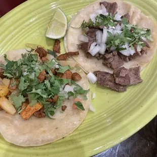 Street tacos; Al pastor and steak