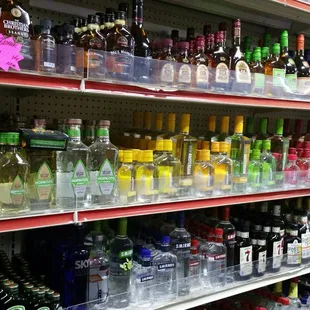 shelves of liquor in a store