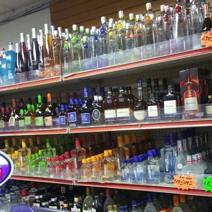 shelves of liquor in a store