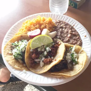 Taco Special: 3 tacos, rice, and beans