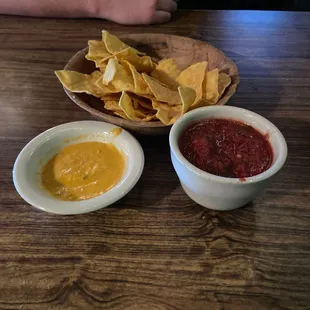 Chips and salsa with a side of extra hot salsa