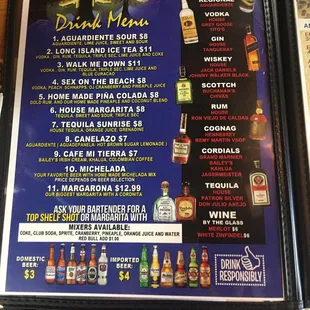 Drink menu
