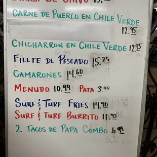 a menu for a mexican restaurant