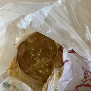 This is where my refried beans ended up at the bottom of the bag which I had a cut in order to get my beans out.