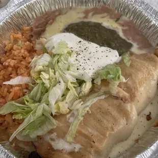 Chicken chimichanga without pic de gallo. To go. Very good!