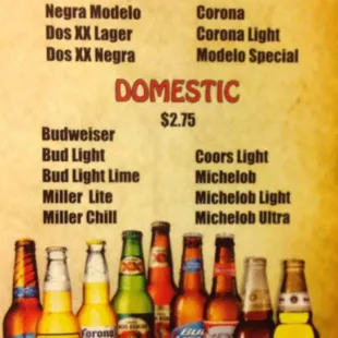 a menu for cold beer