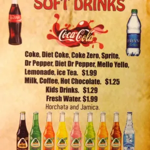 a menu for soft drinks